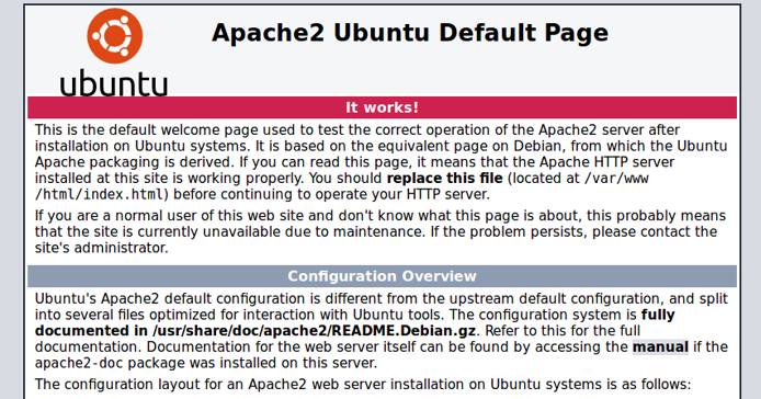 Web page of Apache server running in a container. Web page of Apache server running in a container