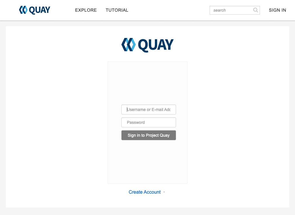 The Project Quay login screen The Project Quay login screen