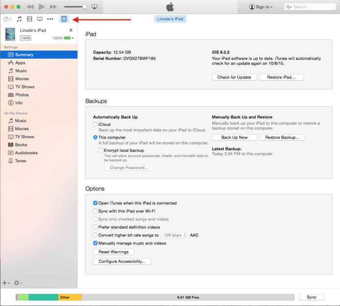 iTunes device summary iTunes device summary