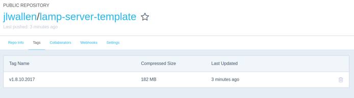 Our image, complete with tags, on Docker Hub Our image, complete with tags, on Docker Hub