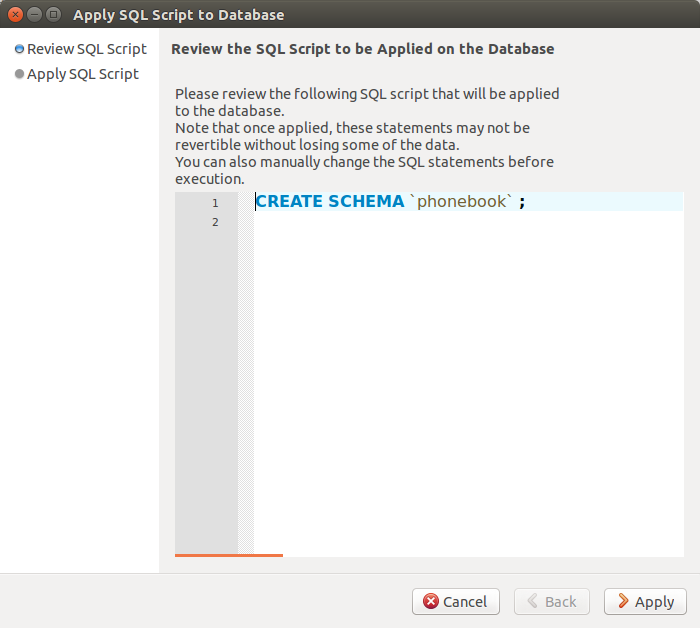 The Apply dialog shows you the commands actually being sent to MySQL The Apply dialog shows you the commands actually being sent to MySQL