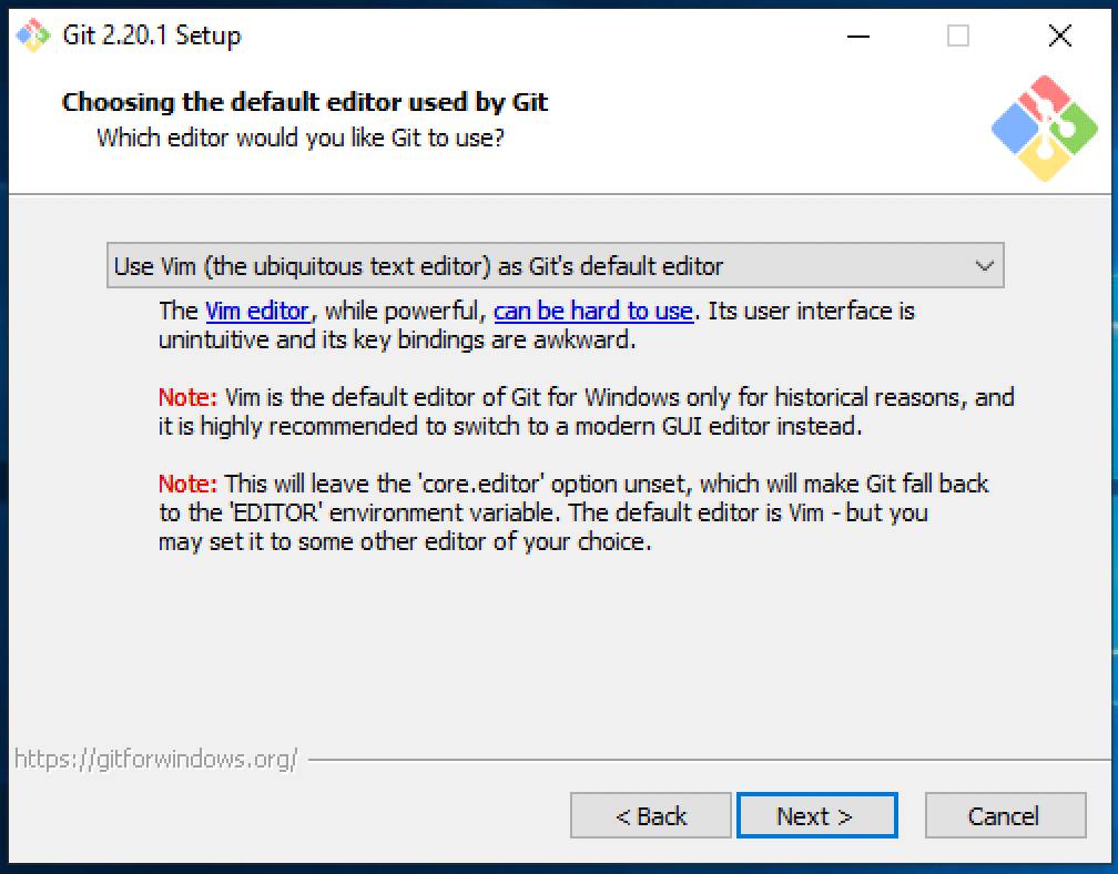 Select the default text editor for Git. Select the default text editor for Git.