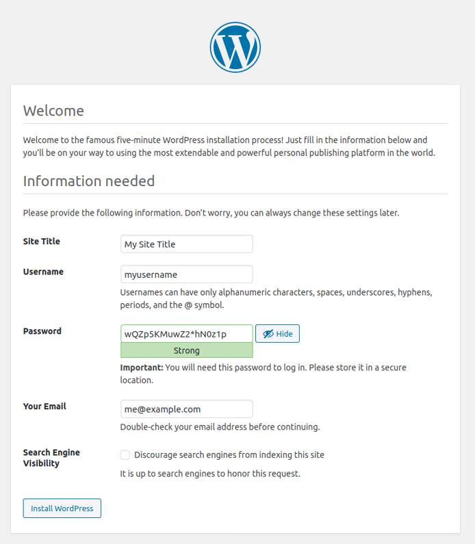 WordPress installation wizard: Install WordPress WordPress installation Wizard: Install WordPress
