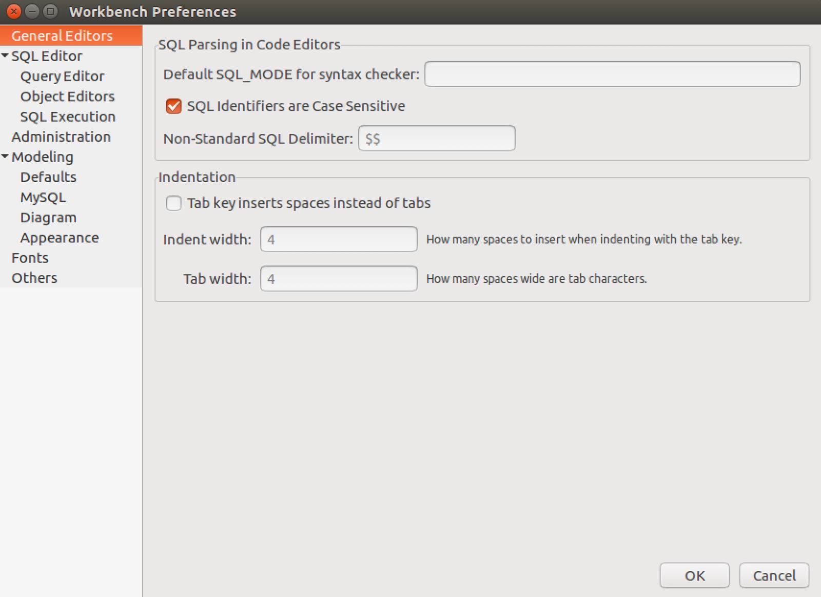 MySQL Workbench Preferences MySQL Workbench Preferences