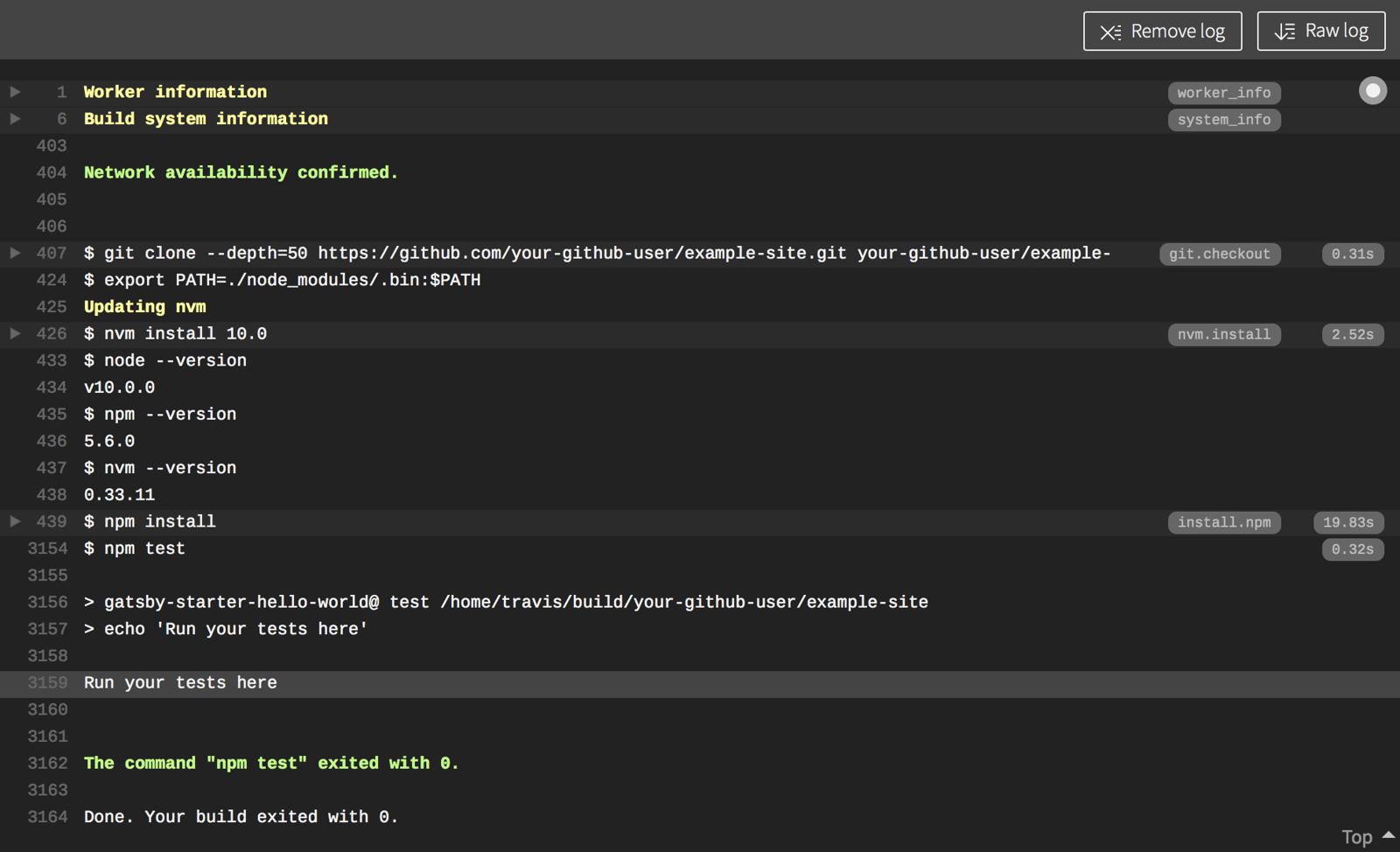 Travis logs from first test build Travis Build Logs - First Test