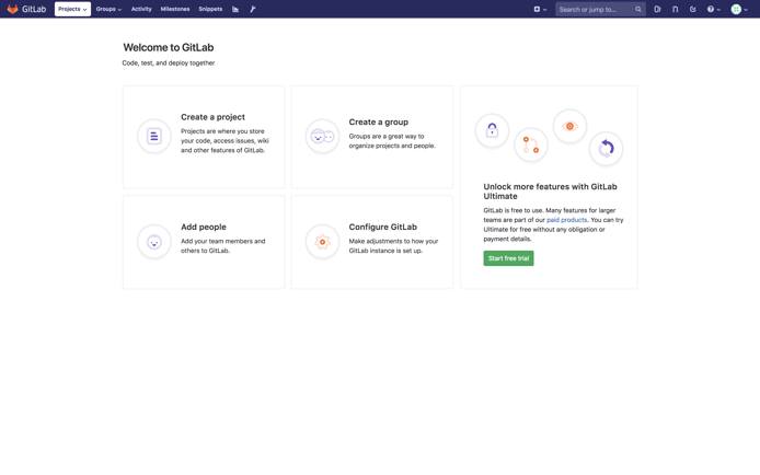GitLab welcome screen GitLab welcome screen
