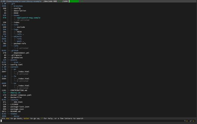 Usage information listed in a broot directory tree Usage information listed in a broot directory tree