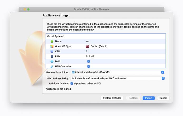 VirtualBox - Import Raven VM Dialog VirtualBox - Import Raven VM Dialog