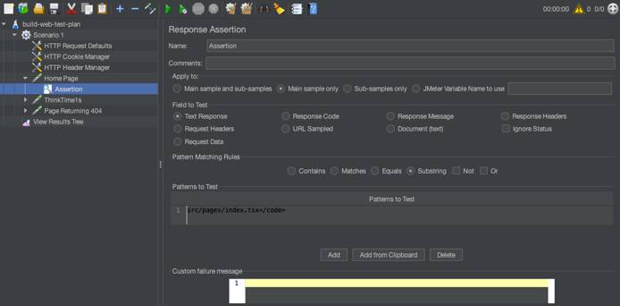 Adjusting the home page request assertion for a JMeter test plan Adjusting the home page request assertion for a JMeter test plan