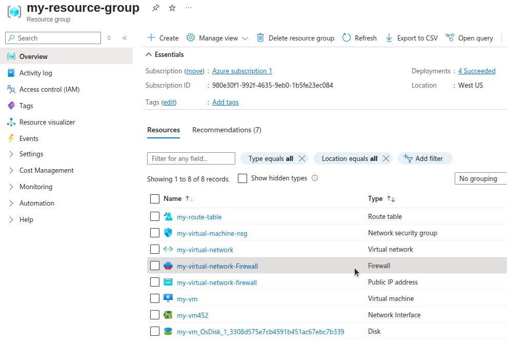 Azure Portal firewall details page. Azure Portal firewall details page.