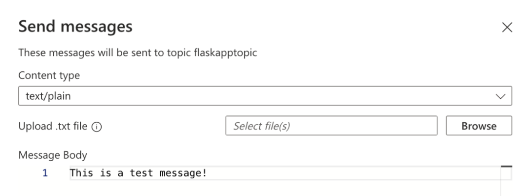 Azure Service Bus Explorer UI for publishing messages to a topic. Azure Service Bus Explorer UI for publishing messages to a topic.