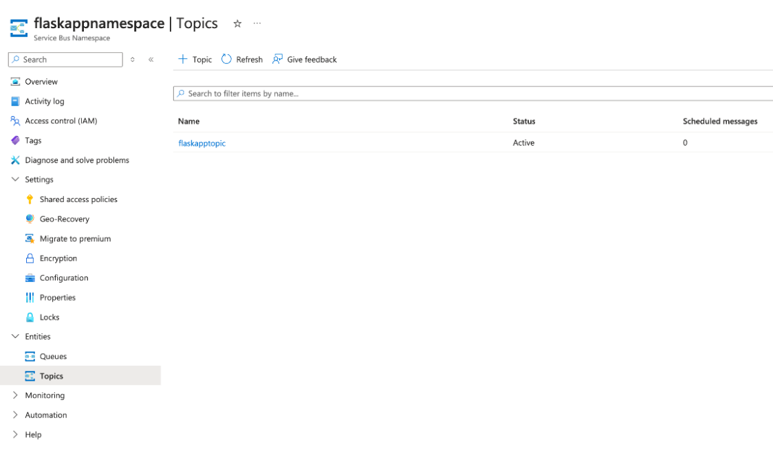 The Azure Service Bus Console UI showing current topic subscribers. The Azure Service Bus Console UI showing current topic subscribers.