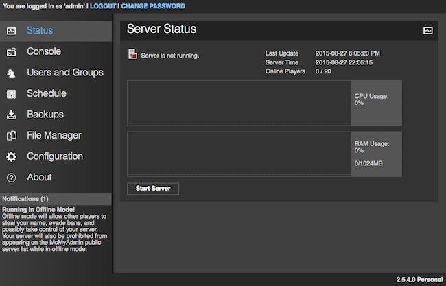 McMyAdmin Status Page McMyAdmin Status Page