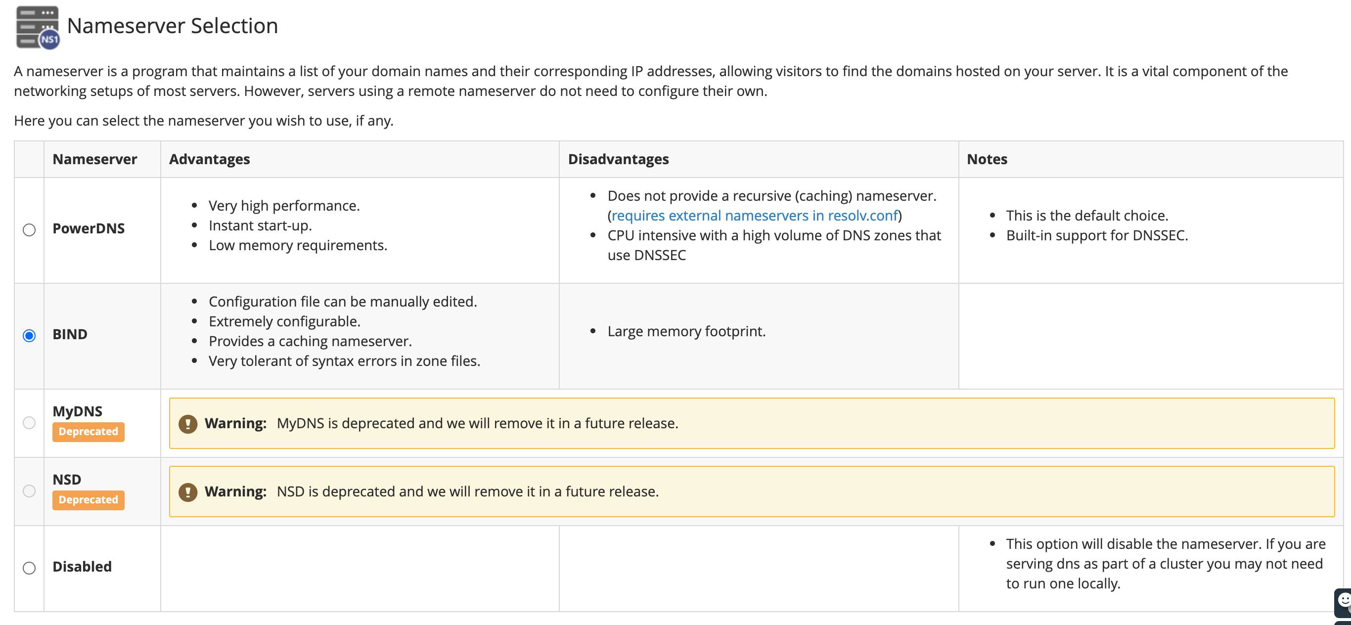 cPanel Nameserver selection screen. cPanel Nameserver selection screen.