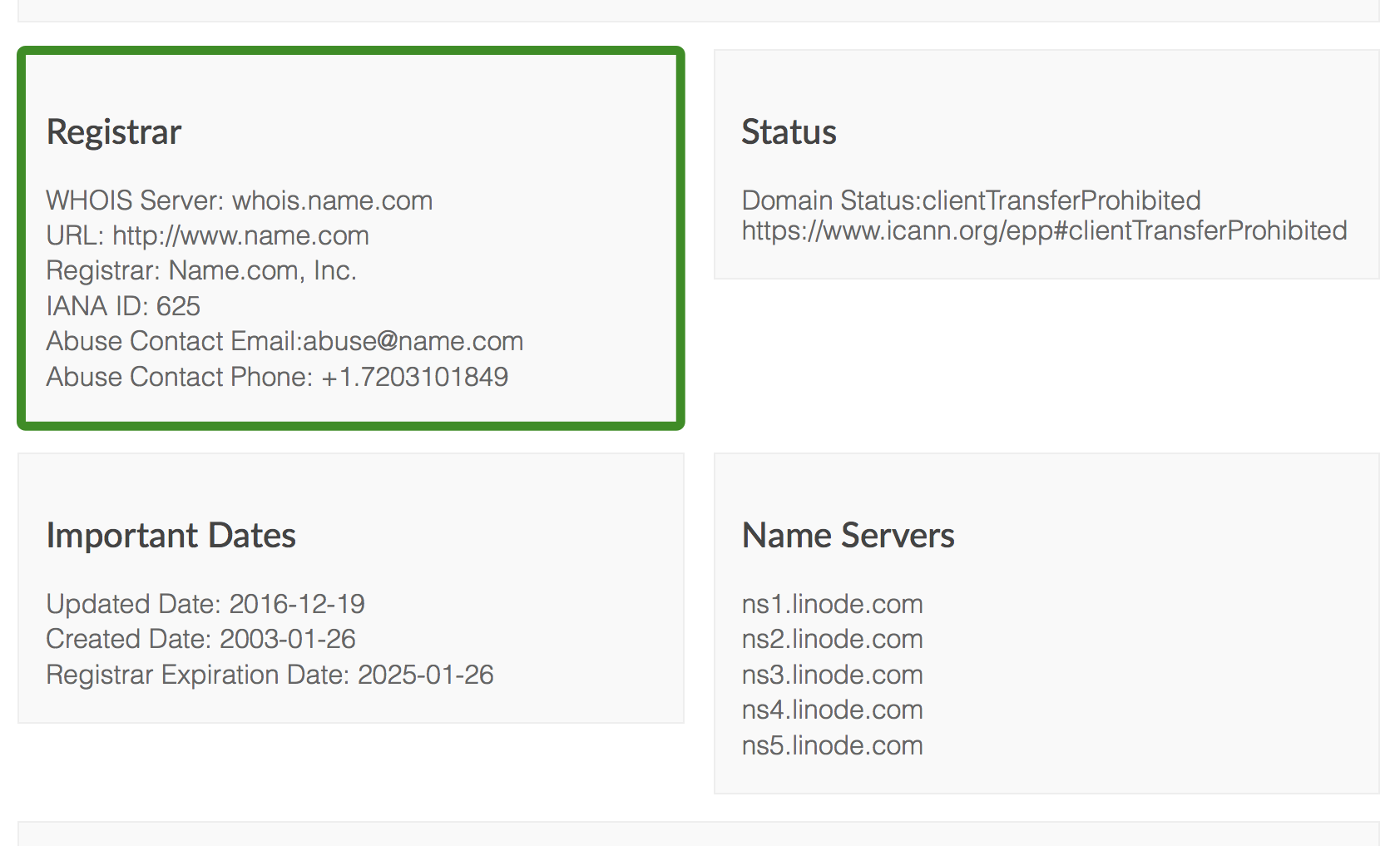 whois.icann.org lookup of nameservers for linode.com linode.com nameservers