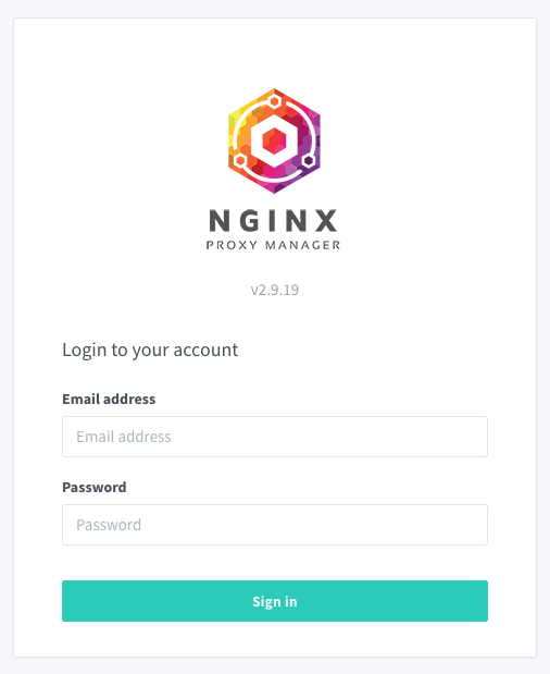 The Nginx Proxy Manager login page The Nginx Proxy Manager login page