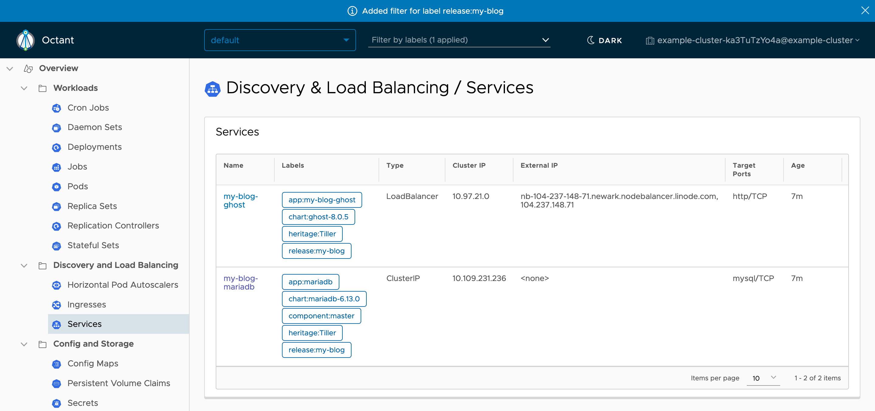Octant Services View - release:my-blog