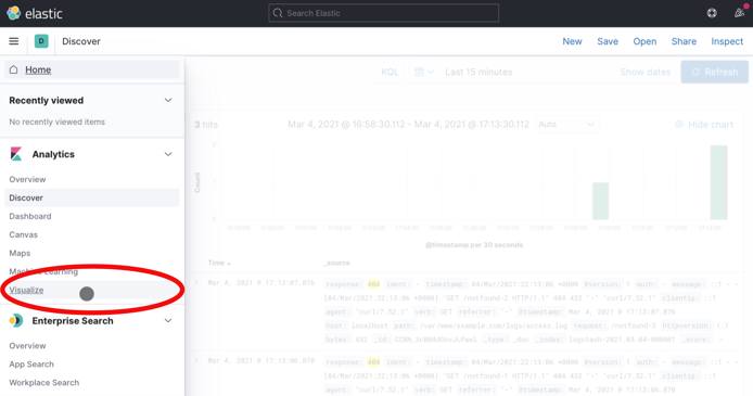 Kibana 7 Search Results Page Sidebar Navigation with Visualize Item Highlighted Kibana 7 Search Results Page Sidebar Navigation with Visualize Item Highlighted