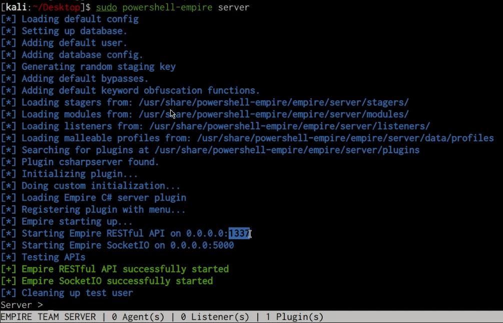 PowerShell Empire server startup logs PowerShell Empire server startup logs