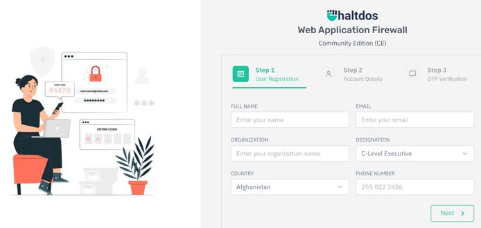 Haltdos registration page Haltdos registration page