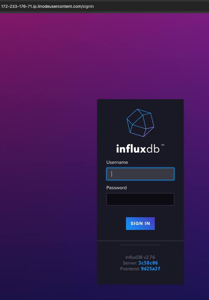 Screenshot of InfluxDB login page Screenshot of InfluxDB login page