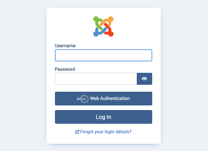Screenshot of a Joomla admin login form Screenshot of a Joomla admin login form
