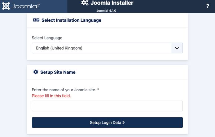 Screenshot of the Joomla Installer prompt Screenshot of the Joomla Installer prompt