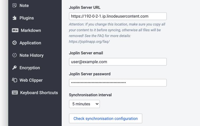 Screenshot of additional synchronization settings Screenshot of additional synchronization settings