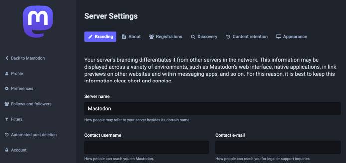 Screenshot of Mastodon admin page Screenshot of Mastodon admin page