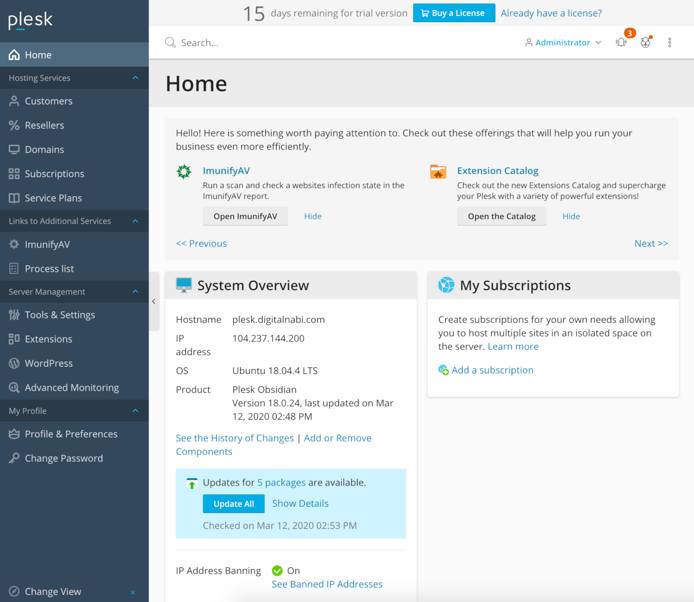 Plesk Dashboard Plesk Dashboard