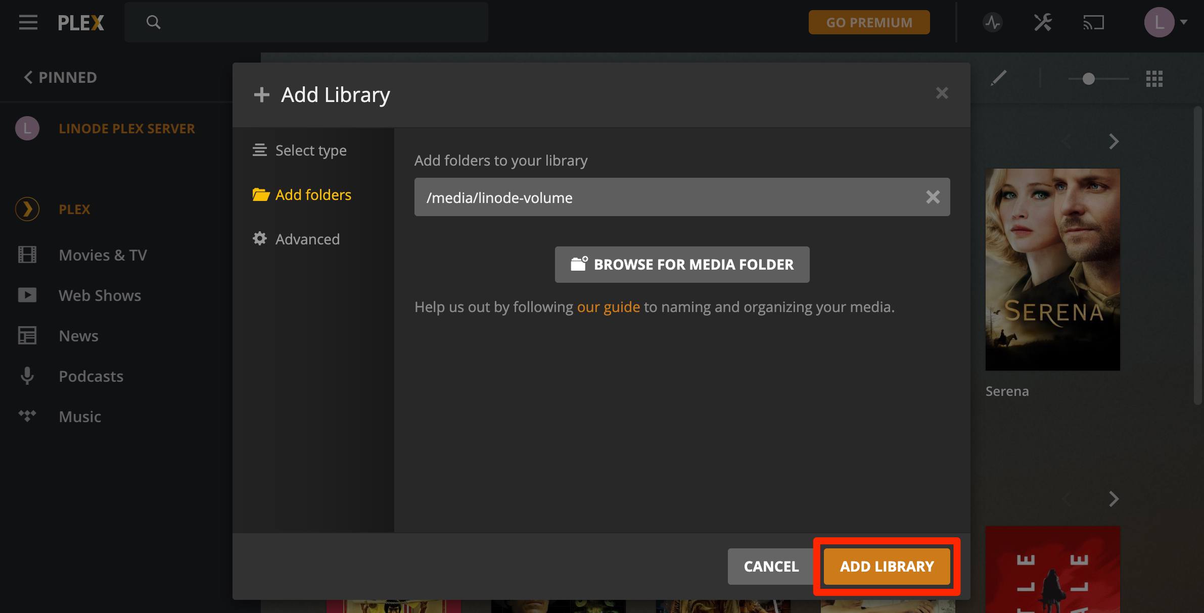 Add Media Library — Finish. Add Media Library — Finish