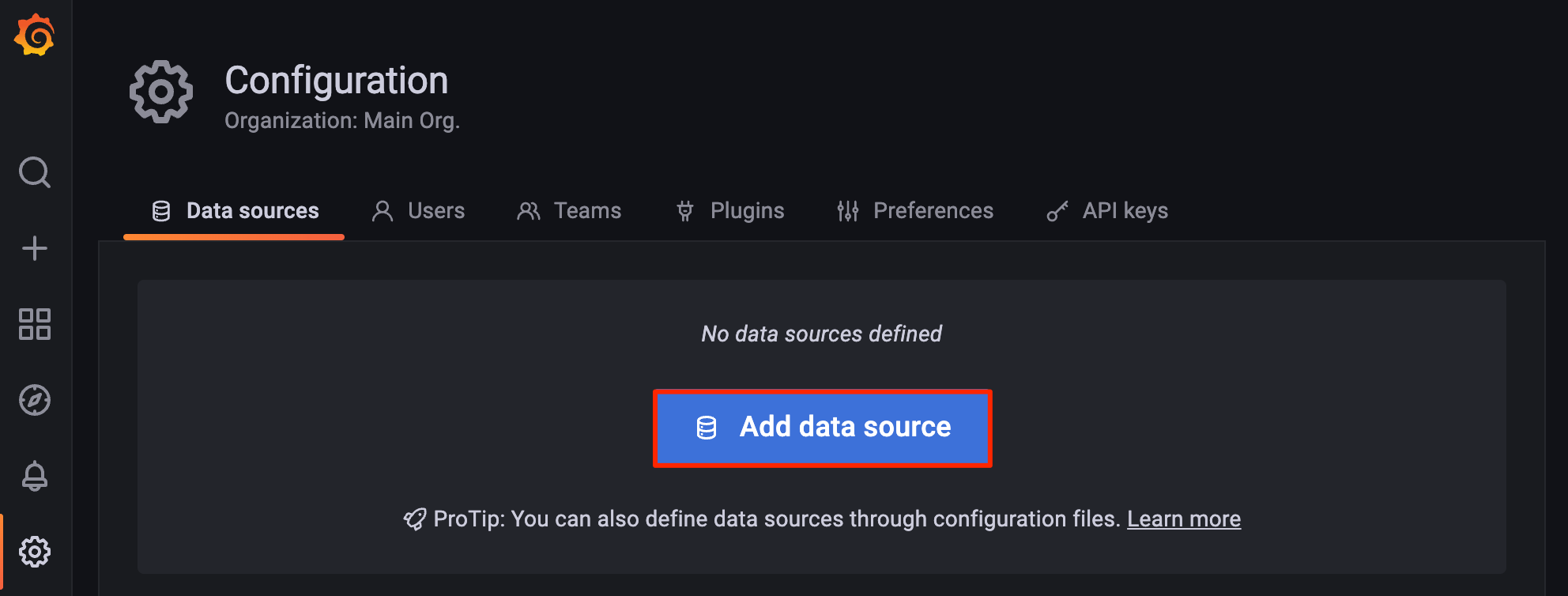 Screenshot of the Data sources page Screenshot of the Data sources page