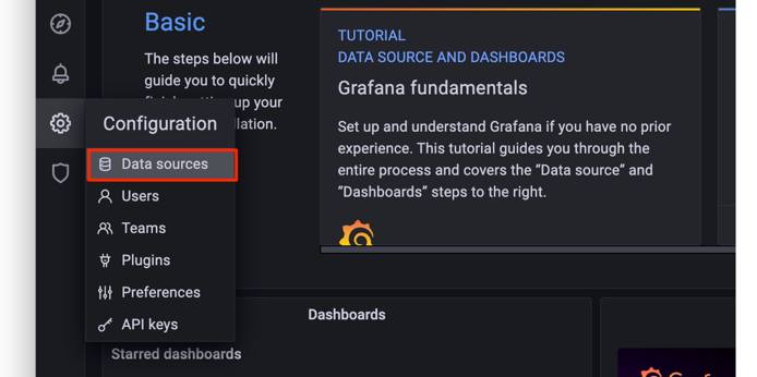 Screenshot of Grafanas configuration menu Screenshot of Grafanas configuration menu