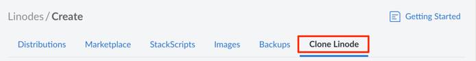 Screenshot of the Clone Linode tab. Screenshot of the Clone Linode tab.
