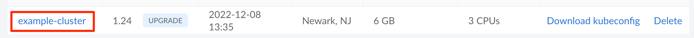 Screenshot of a Kubernetes cluster entry in Cloud Manager Screenshot of a Kubernetes cluster entry in Cloud Manager