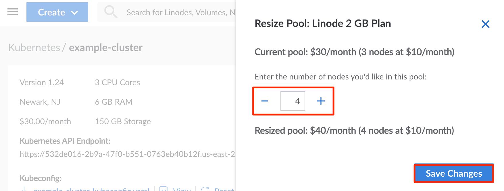 Screenshot of the resize node pool panel in Cloud Manager Screenshot of the resize node pool panel in Cloud Manager