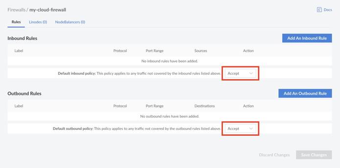 Click on the Add an Inbound/Outbound Rule link. Default policy selection.
