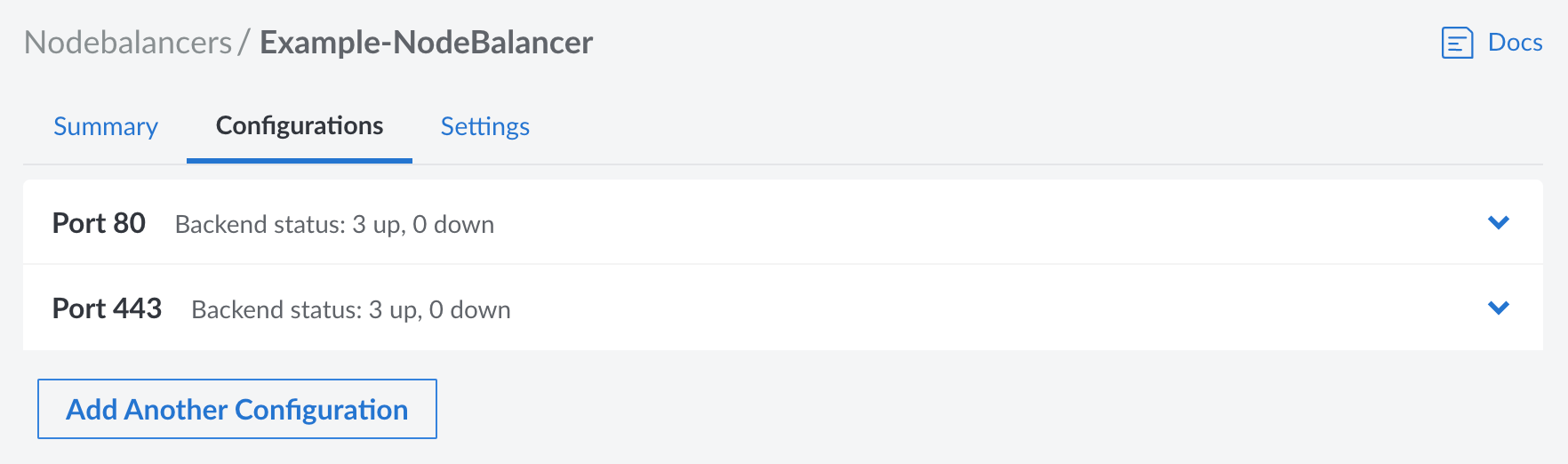 Screenshot of a NodeBalancers Configuration in Cloud Manager Screenshot of a NodeBalancers Configuration in Cloud Manager