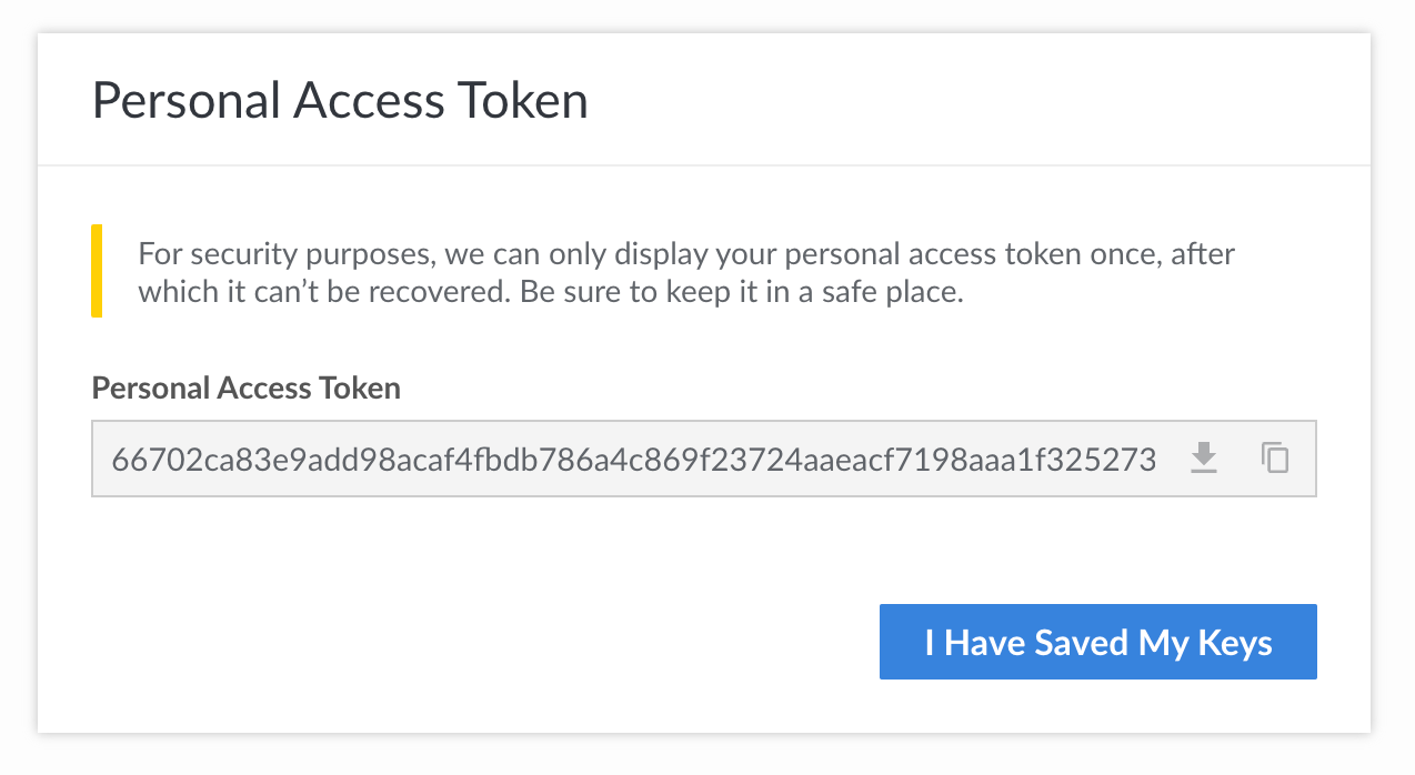 Screenshot of the generated personal access token Screenshot of the generated personal access token