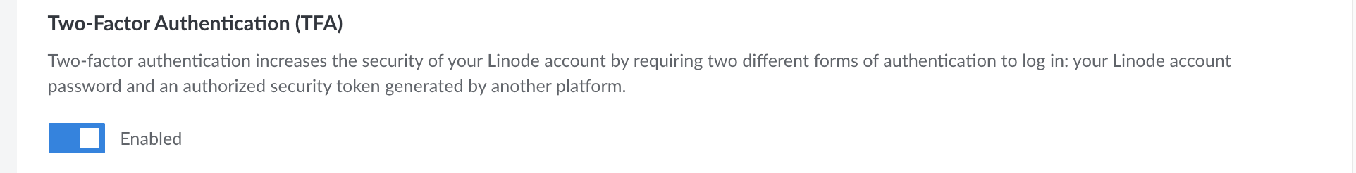 Screenshot of the 2FA setting in Cloud Manager Screenshot of the 2FA setting in Cloud Manager