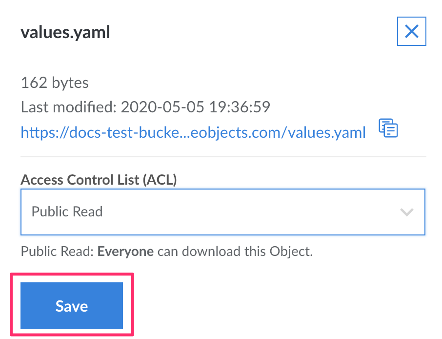 Object Storage Object ACL Save Settings Object Storage Object ACL Save Settings