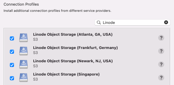 Screenshot of the Linode-specific Profiles Screenshot of the Linode-specific Profiles