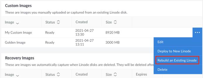 Rebuild an existing Linode with an Image Rebuild an existing Linode with an Image